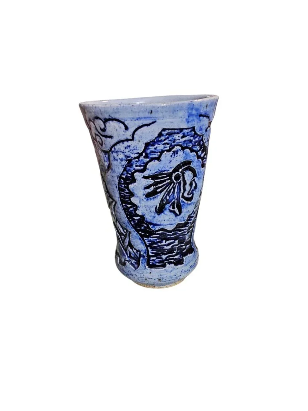 Blue Ceramic Decor Vase With Intricate Nautical & Floral